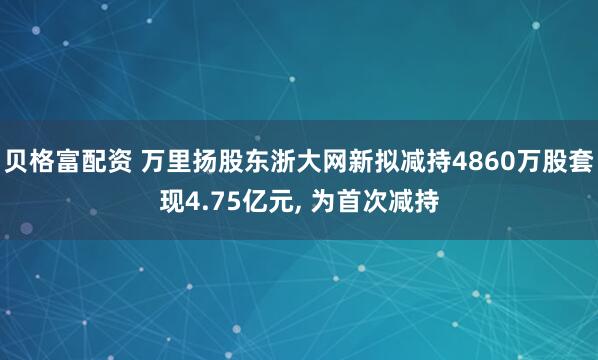 贝格富配资 万里扬股东浙大网新拟减持4860万股套现4.75亿元, 为首次减持